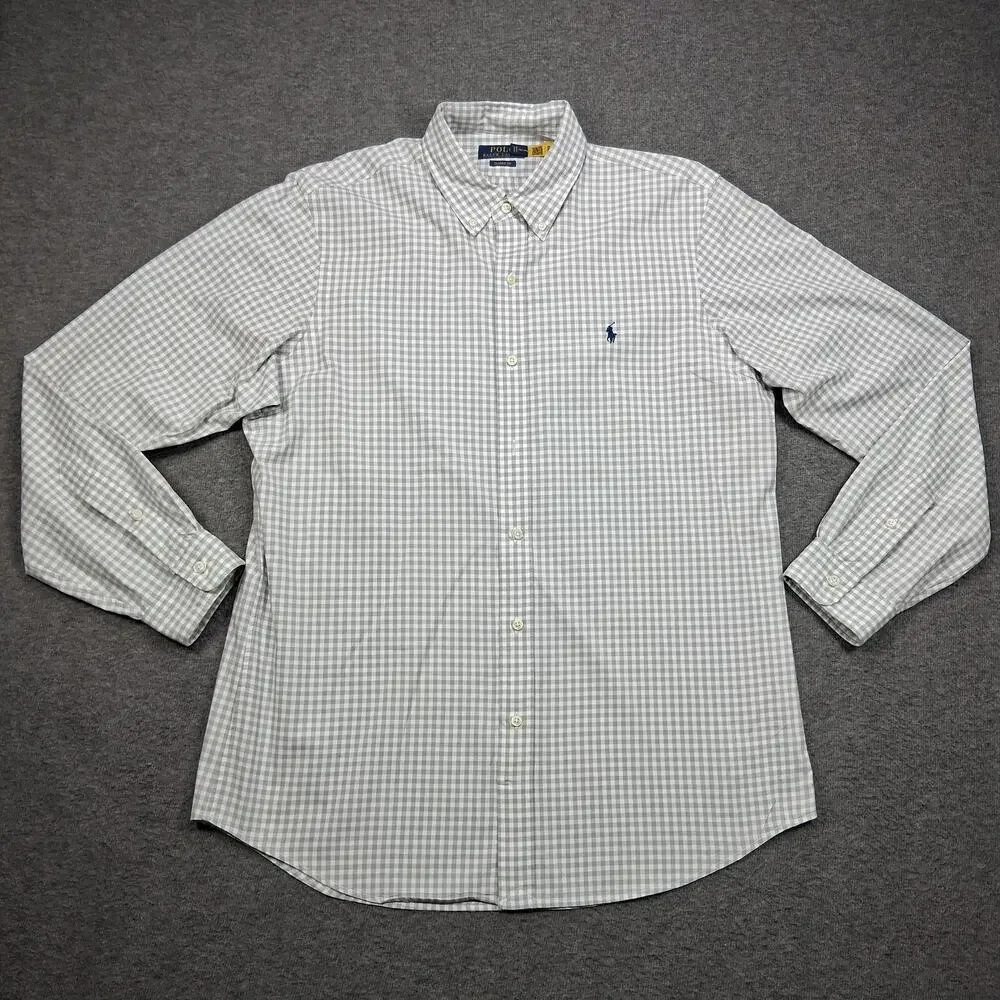 Polo Ralph Lauren Shirt Mens XL Gray Check Classic Fit Long Sleeve Button Up